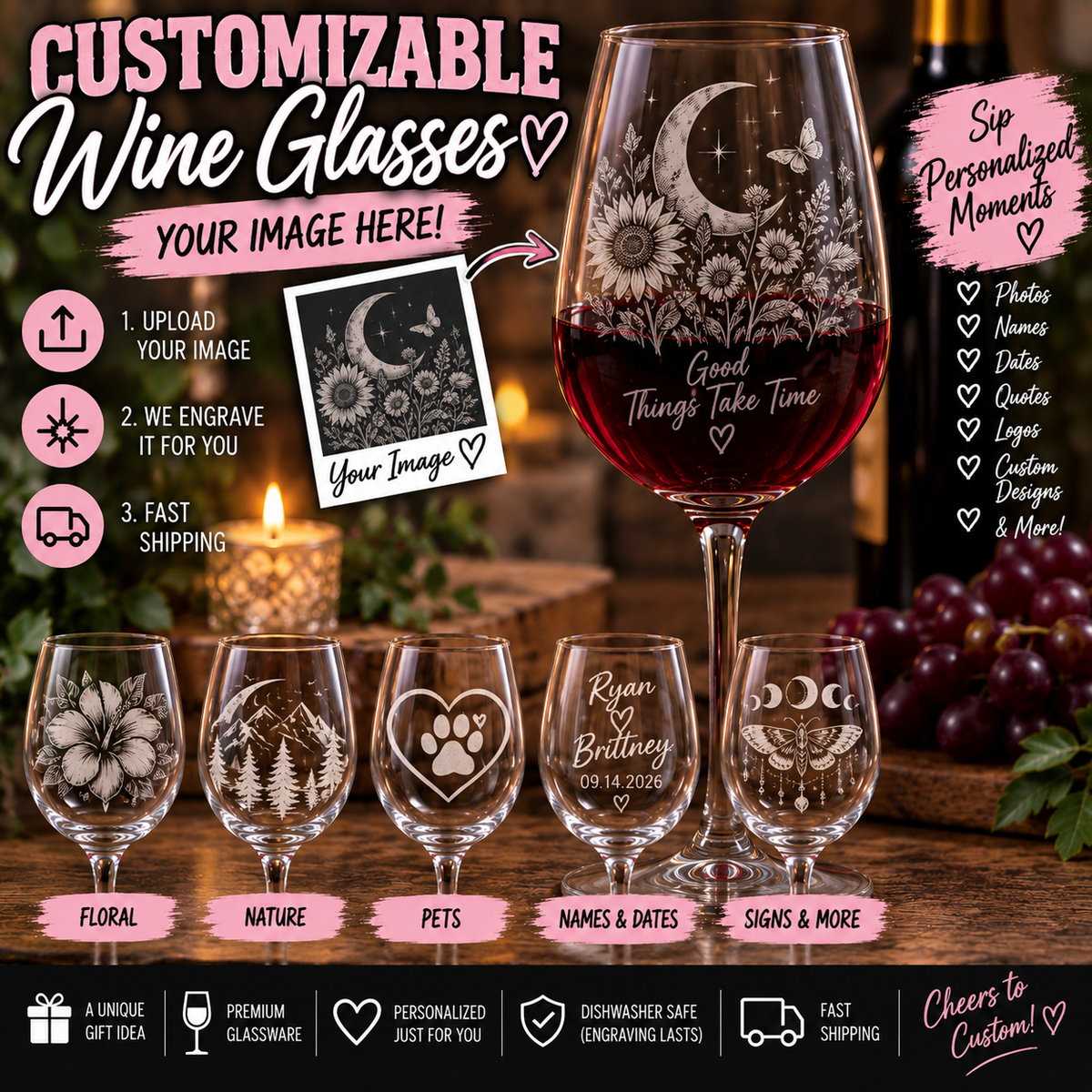 Etched Wine Glass