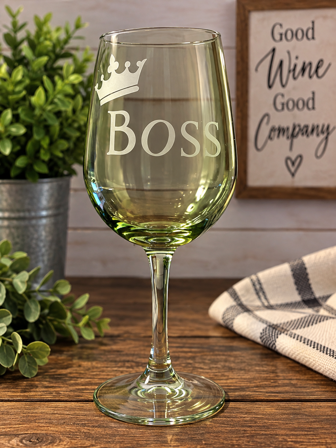 Etched Wine Glass
